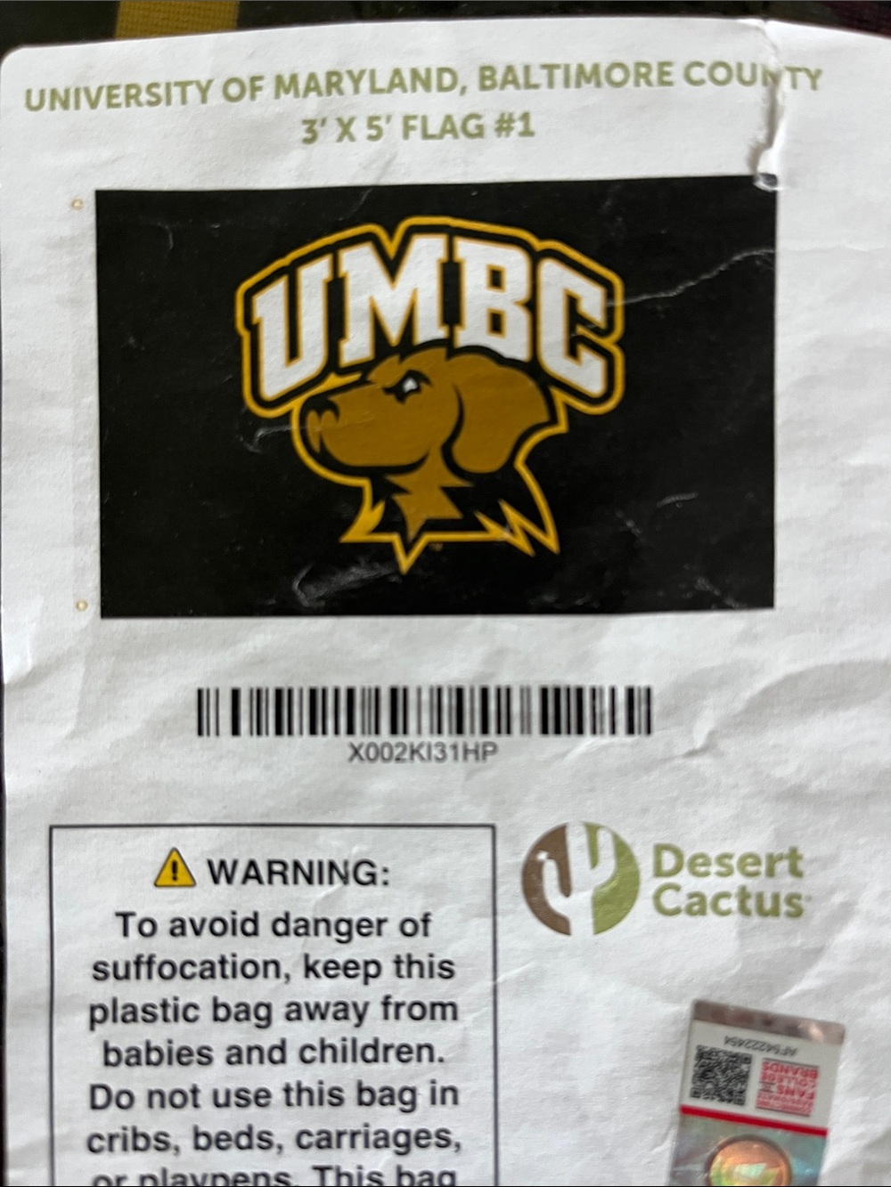 UMBC Black & Gold Flag - Retriever Logo 3’ x 5’